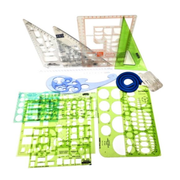 Professional Architecture Drafting & Drawing Ruler Templates Triangles & Tools - Picture 3 of 6